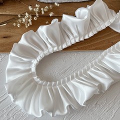 5.5幅の白い二重レースの補助材料のフリルの縁のスカートの裾の扇子の手作りのdiy材料の木の耳元