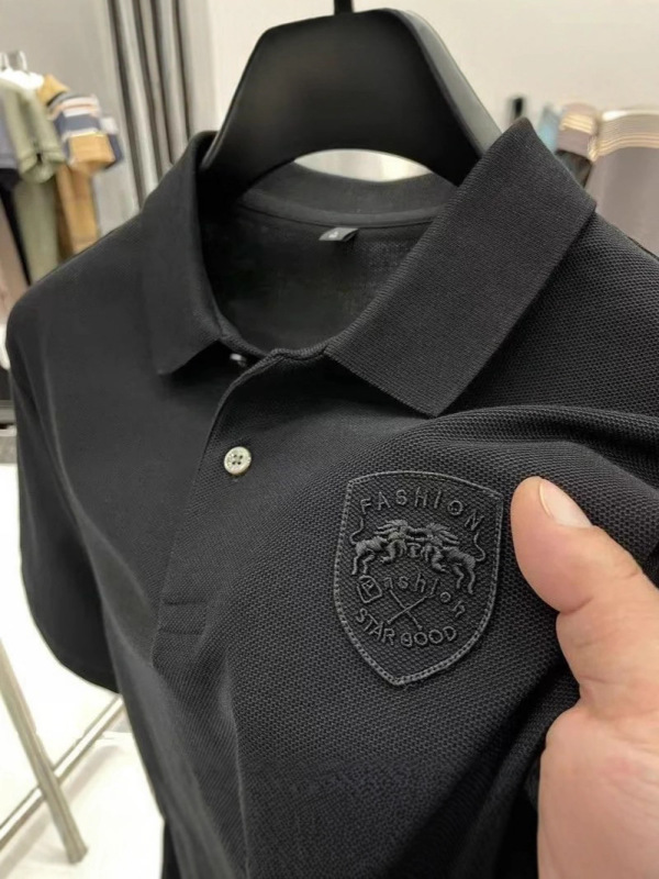 軽くて高級な高級刺繍ポロシャツメンズビジネスラペル半袖Tシャツトップ2025夏トレンドのクロスボーダー限定|undefined