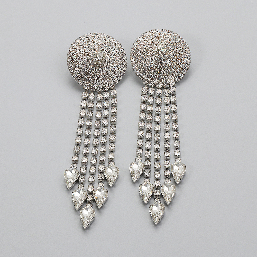 Fashion Diamond Tassel Alloy Earrings Wholesale display picture 12