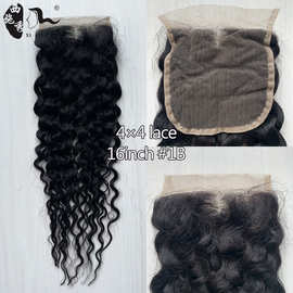 80% blend human hair deep curly lace closure混合发蕾丝发块女