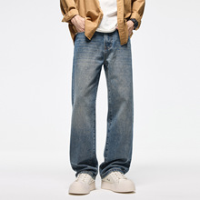 2025秋冬新款美式休闲潮牌高端阔腿牛仔裤男士宽松直筒垂感长裤子