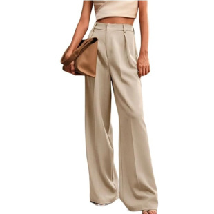 European and American Elegant Fashion Style Draped Suit Pants 2025 Spring New Slim Casual Straight Work Clothing Wide Leg Pants Women's Clothing