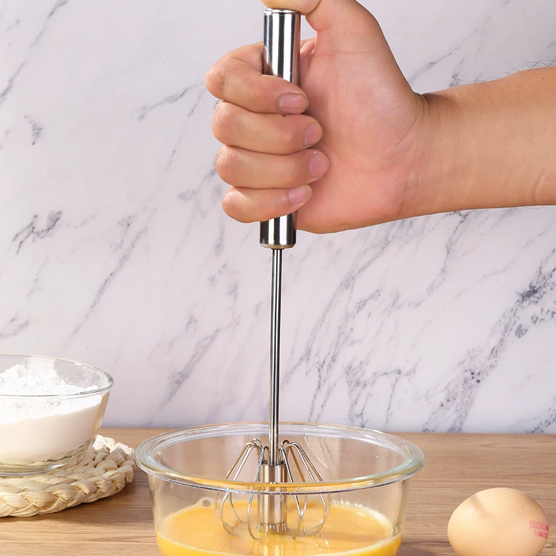 Stainless steel manual egg beam press pressed cream semi -self -dynamic rotating eggbeater kitchen baking tool