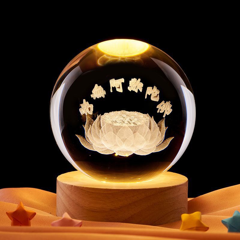 Lámpara de noche de bolas de cristal de loto Zen creativo chino decoración de escritorio decoración del gabinete de entrada decoración del dormitorio regalo