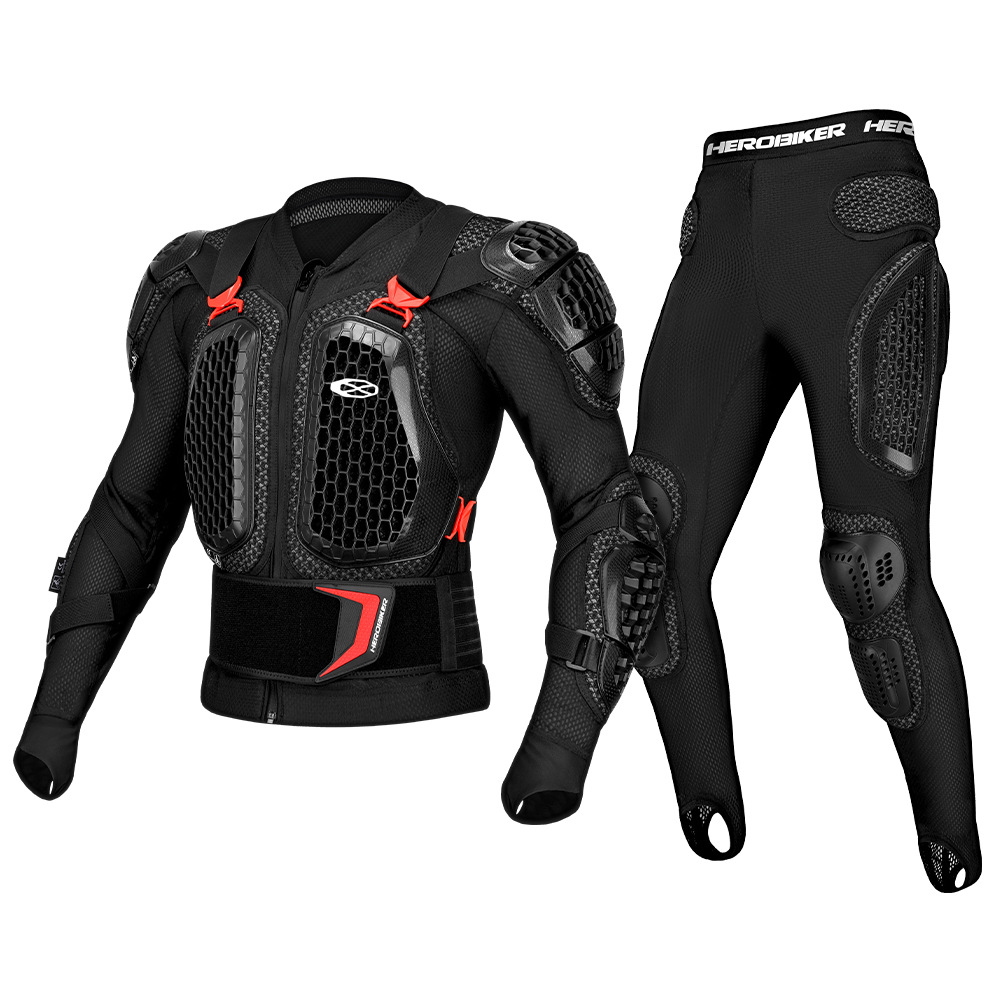 Ropa de armadura de motocicleta, equipo de locomotora de protección, pantalones de pierna anticaídas de conducción, rodilleras, coderas, cuello, cuello, armadura de caballero