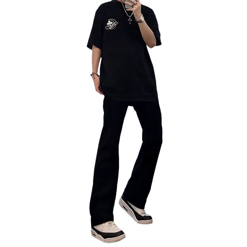 American High Street moda nacional micro Flared jeans hombres 2023 primavera y otoño ins suelta recta Vibe pantalones largos moda