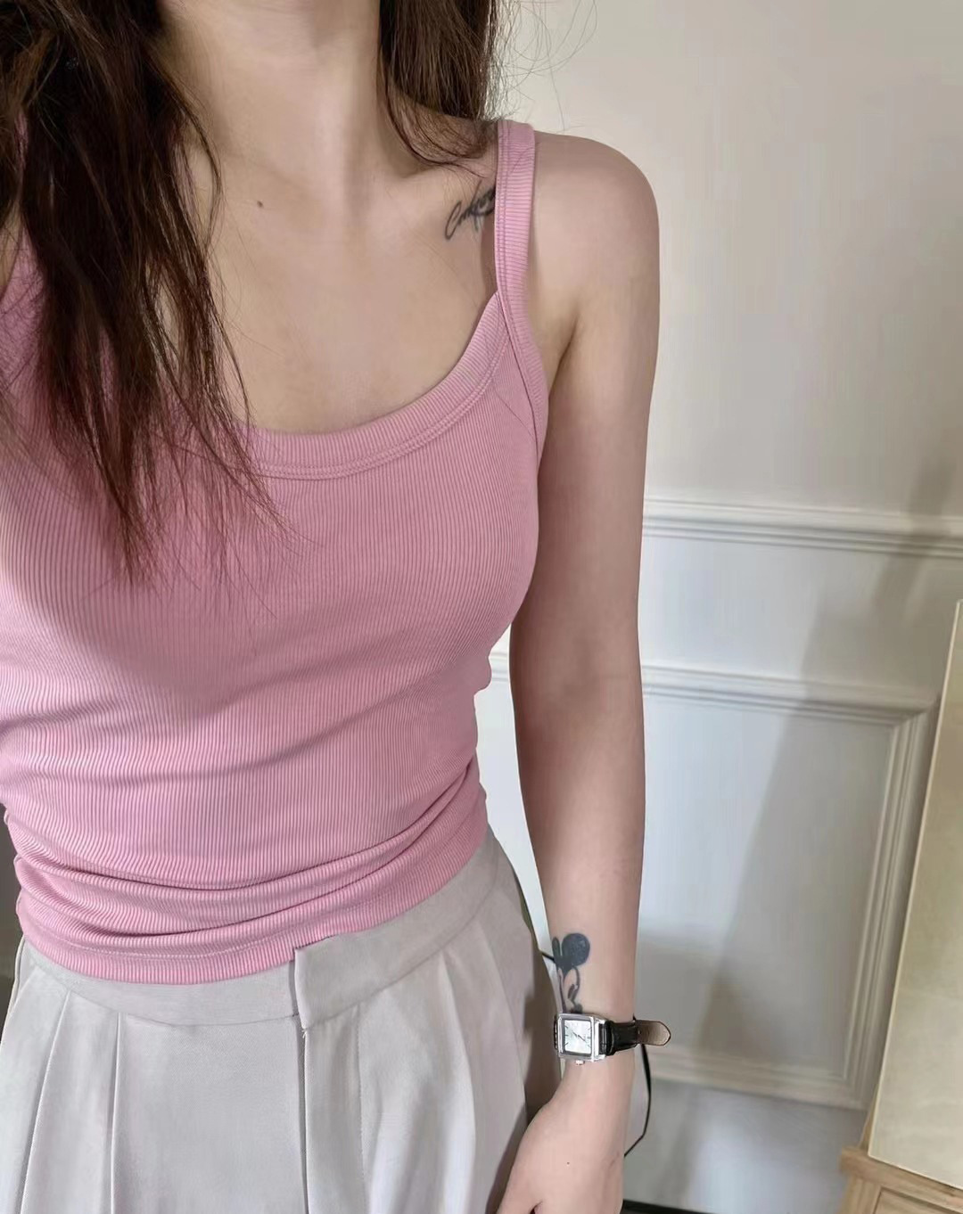 Ropa interior de camisola de verano con almohadilla en el pecho algodón roscado de las mujeres cómodo transpirable todo partido SLIM-Fit adelgazar ropa superior de fondo