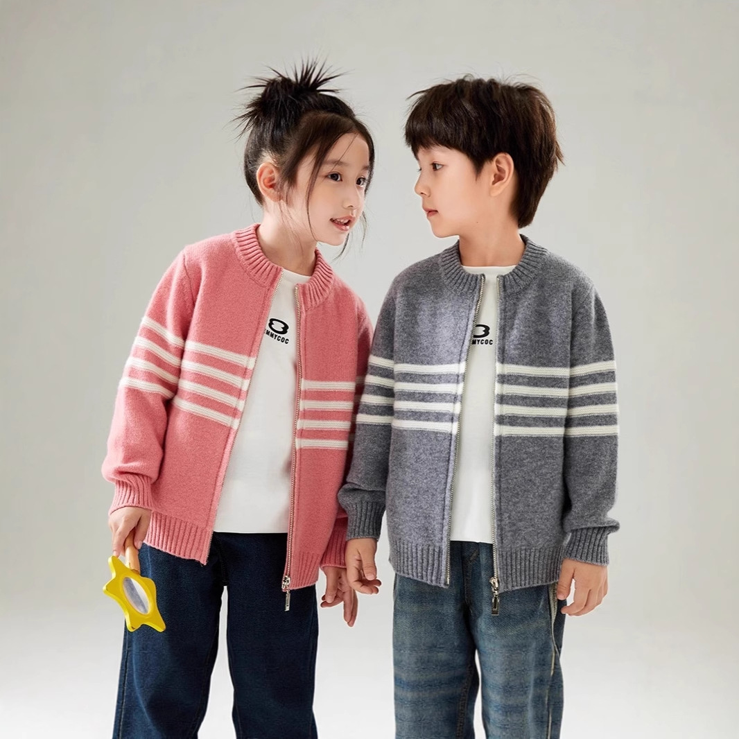 2026 Autumn/Winter New Style Thickened Fashion Zipper Children's Sweater Cardigan for All Ages, Round Neck Outerwear