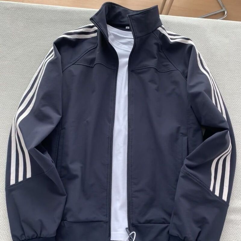 Three-Stripe Jacket Men's Spring and Autumn Baseball Jacket Stand Collar Early Autumn Outfit Sports American Style Top