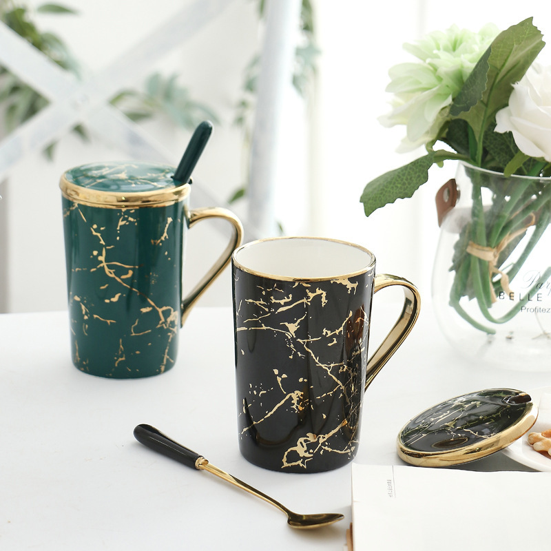 北欧クリエイティブ陶磁器カップ大理石紋金メッキマグカップコーヒーカップ活動プレゼント水カップカスタムロゴ|undefined