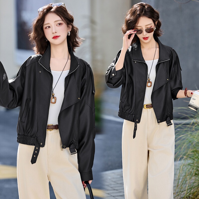 Short Sheepskin Leather Jacket for Women, 2026 Spring New Style, Petite, Stylish, Retro, Trendy Biker Jacket