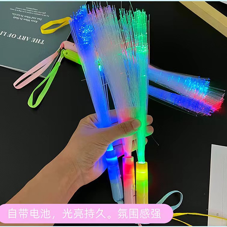 Led Flashing Fiber Optic Stick, Star and Moon Stick, Bubble Stick, Threaded Stick, Three-Function Luminous Fiber Optic Stick with Button Switch