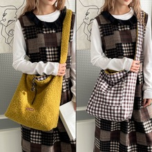 冬季时尚毛绒包包女2025新款潮学院风单肩包休闲大容量毛绒托特包