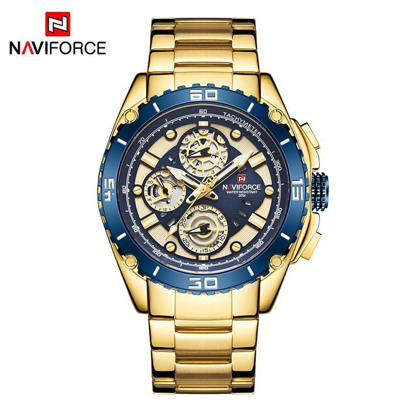 NAVIFORCE Lingxiang 9179 hombres reloj deportivo multifuncional de seis pines correa de acero impermeable reloj luminoso reloj