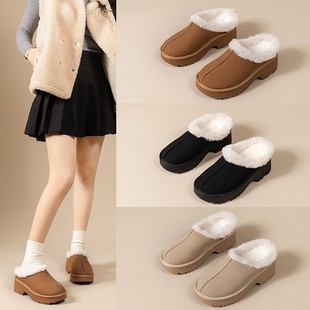 Autumn and Winter New fleece-lined Thickened Warm Slip-on Half Cotton Shoes Thick Sole Mermaid Casual All-match Toe Women's Shoes
