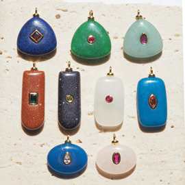 欧美热销天然石头粉晶吊坠镶嵌锆石小众奢华金沙马来玉项链锁骨链