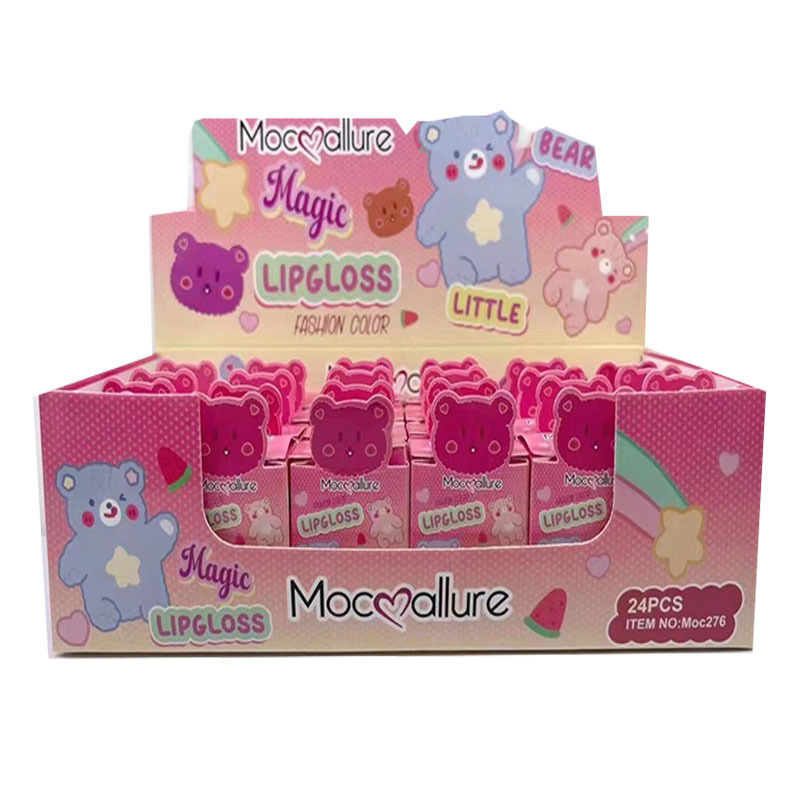 Mocoallure nuevo comercio exterior transfronterizo Oso de dibujos animados llavero lentejuelas labio esmalte lápiz labial agua maquillaje al por mayor