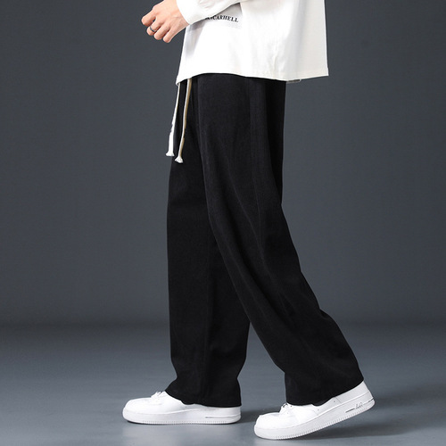 Fall/Winter Corduroy Casual Pants for Men, Solid-Color Floor-Length Trousers—Trendy Spring/Summer Wide-Leg Sports Long Pants