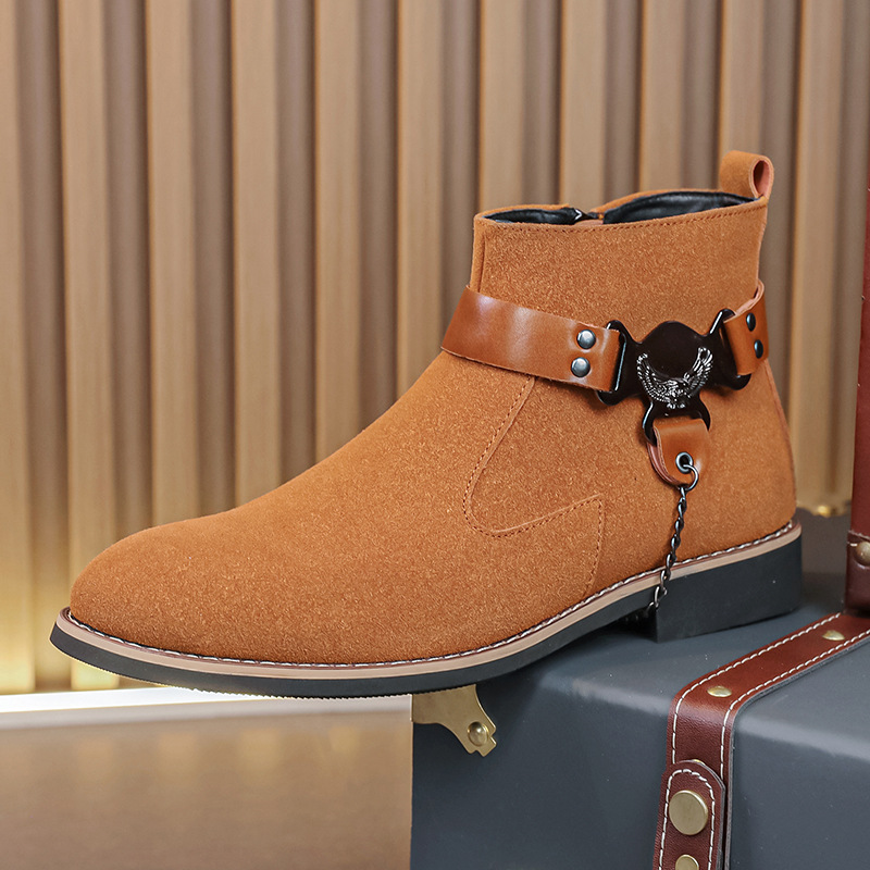 Otoño estilo británico moda cadena alta Martin botas retro casual color sólido botas cortas transfronterizas de gran tamaño botas de cuero para hombres