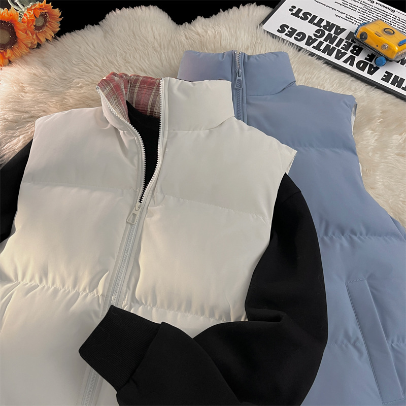 Plaid Patchwork Down Cotton Autumn Winter New Loose Plus Size Men's Casual Sports Thickened Warm Vest_voghion.com