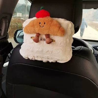 Car tissue box/set Armrest Box, High-End Cute - puff-tissue-box-top-red-cap-croissant