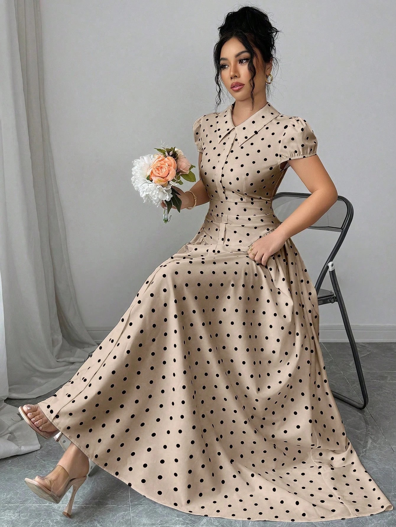 New Women's Polka Dot Dress Short Sleeve Summer Style French Retro Slimming Elegant Long Dress For Youthful Fashion_ecoleips.com