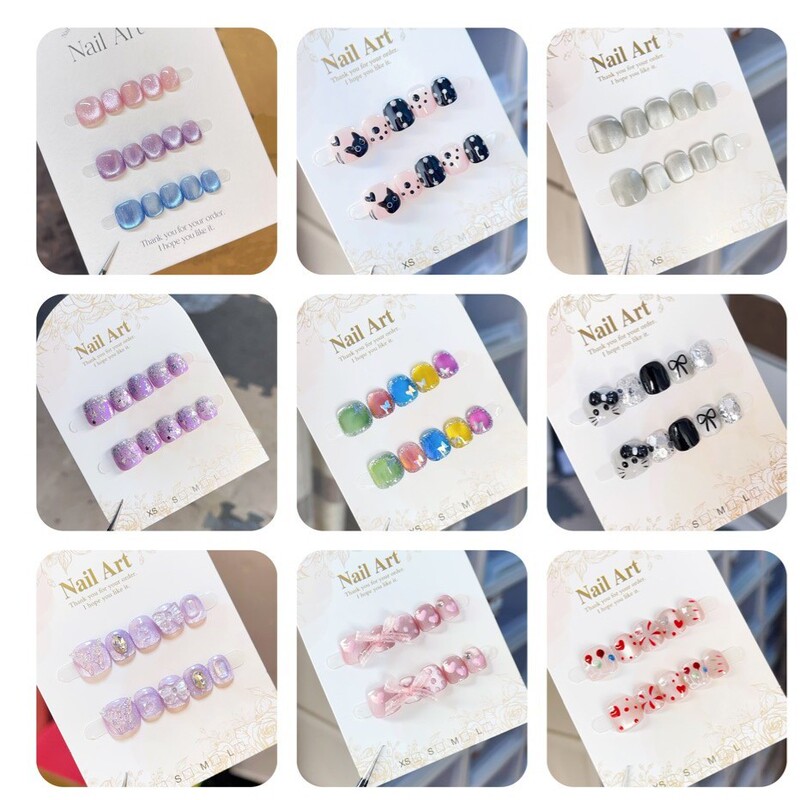 Children's Cat Eye Series 3-12 Years Old, Pure Handmade Kids' Wearable Nail Stickers That Won'T Hurt Nails and Can Be Removed and Reused