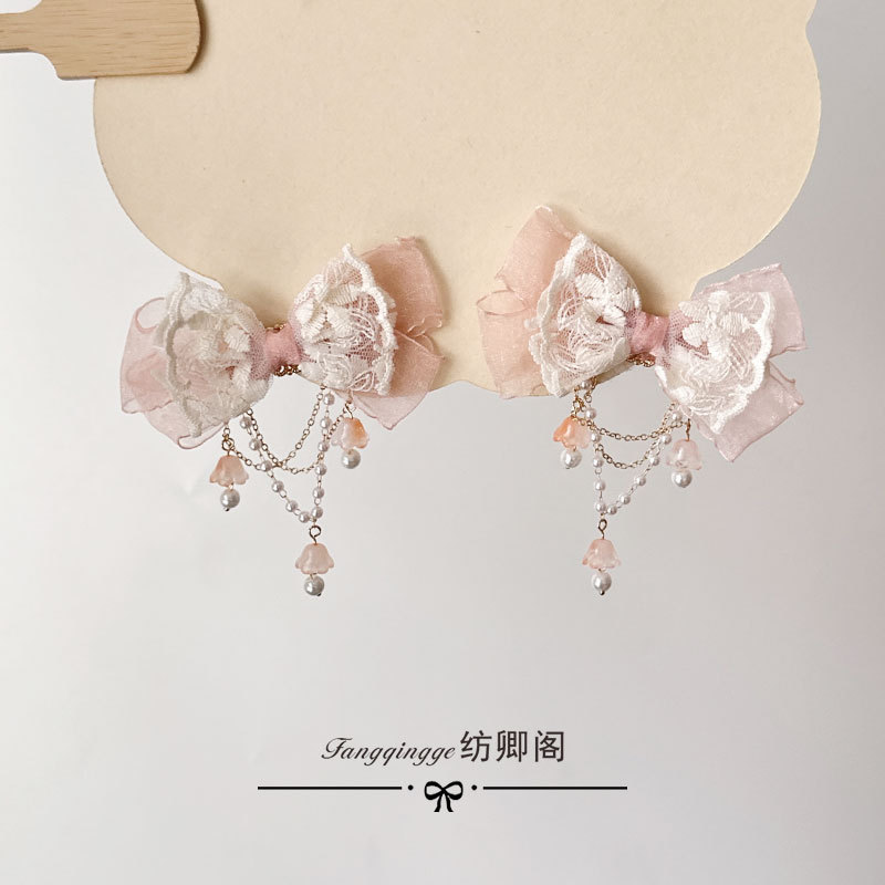 Guofeng Lolita Sweet and Lovable Lace Bow Pendant Hairpin Daily Skirt Hanfu Side Clip