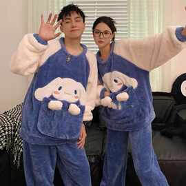 厂家直销可爱大眼仔珊瑚绒情侣睡衣秋冬套头卡通软绵绵家居服套装