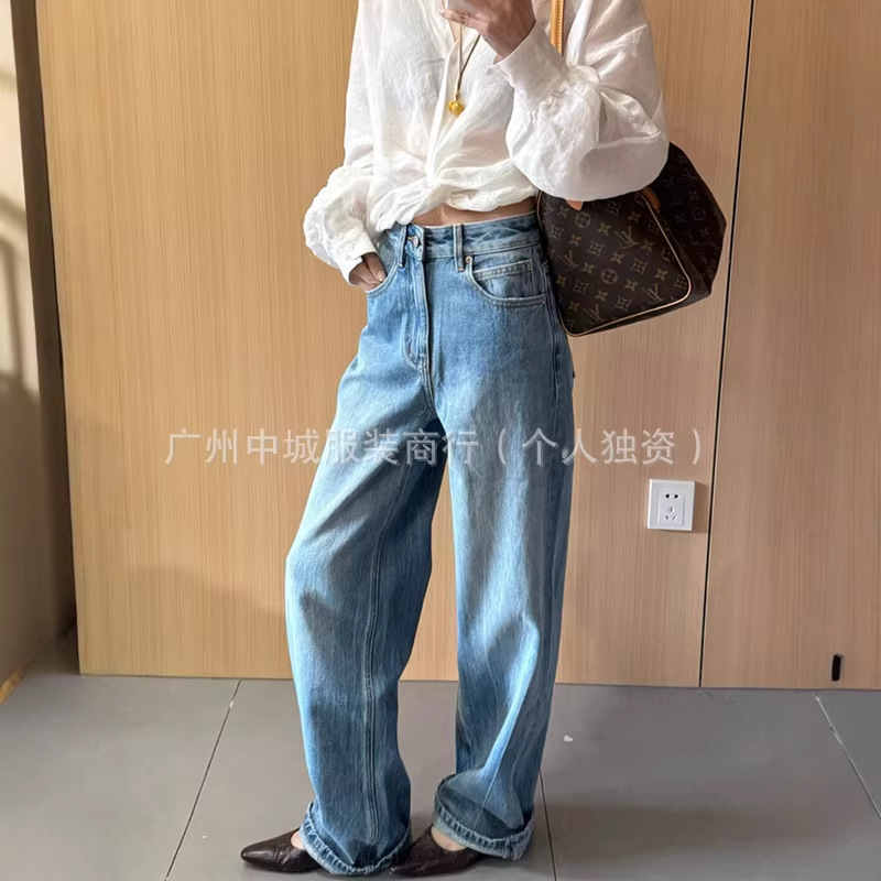 Row's Annual Must-Have Pants! Nanyou High-Quality Hot-Selling 26 Light Blue Versatile Straight High-Waisted Slimming Jeans for Women