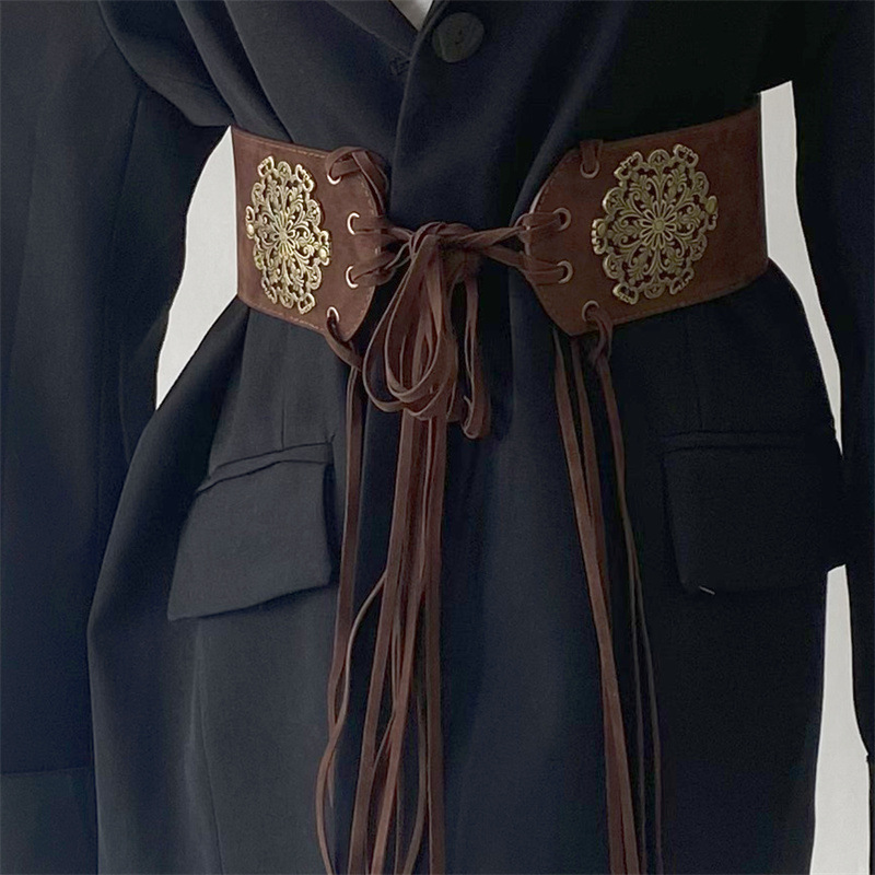 Cinturón corsé ancho de piel para mujer con hebilla de pin_voghion.com