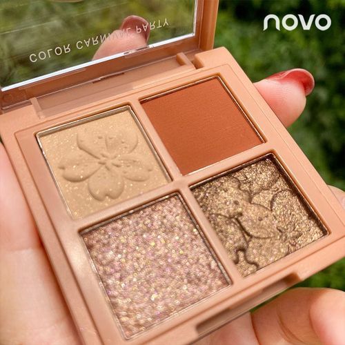 NOVO Sakura Story four-color eye shadow ultra-hot glitter small beads matte portable anti-level price earth-color eye shadow