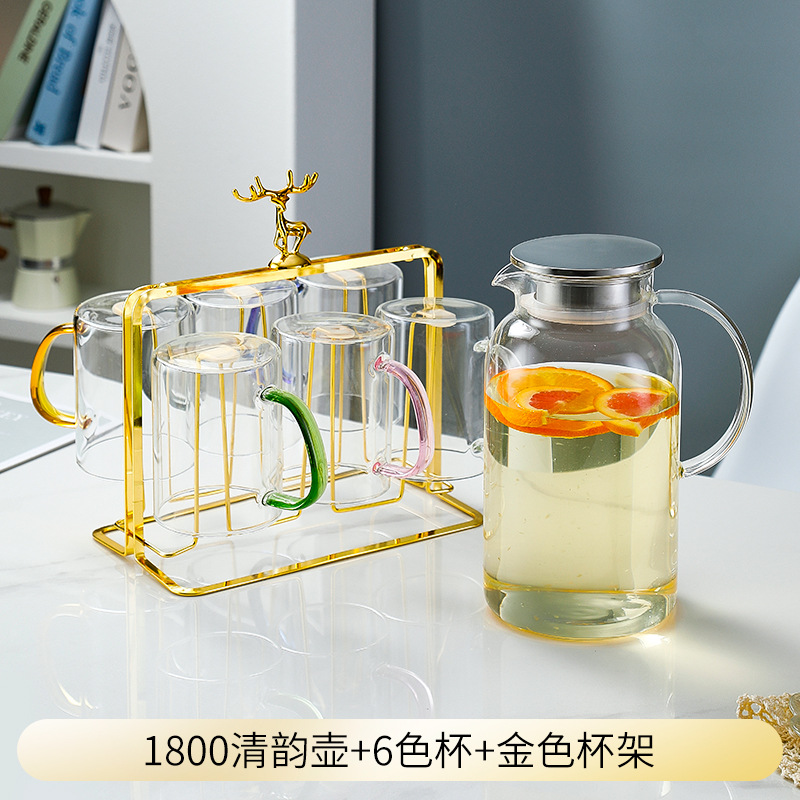 Кувшин стеклянный Hongzhu Qingyun 1800мл с 6 стаканами и держателем