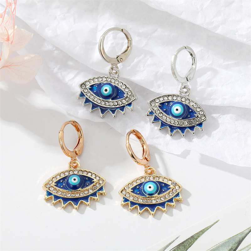 Women'S Gender Plating Design Fashion Retro Inlaid Rhinestone Turkish Eye Alloy Earrings