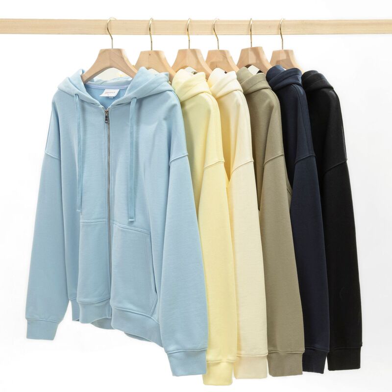 Double hat heavy 380g combed cotton oversize hooded zipper sweater men's solid color casual cardigan coat women Double hat heavy 380g combed cotton oversize hooded zipper sweater men's solid color casual cardigan coat women