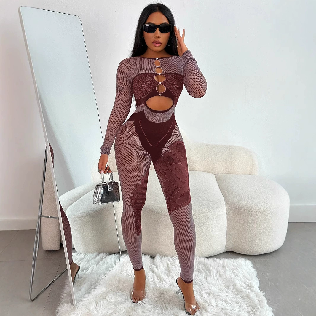 Европейские и американские трансграничные новые 2024 женские двухцветные узкие бриллианты узкие брюки с длинными рукавами комбинезоны женские