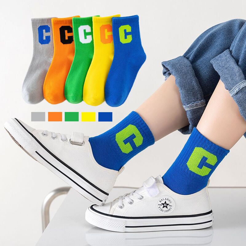 Children's socks wholesale autumn and winter New Sports ins street fashion brand letters bright color boys and girls cotton high tube