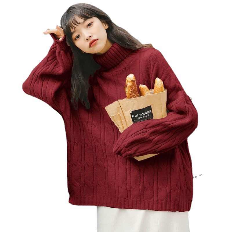 여성 도톰한 터틀넥 니트 루즈핏 미디 롱 풀오버 봄가을 데일리 스웨터