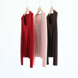 秋冬跑量气质知性款U领长袖针织衫修身显瘦纯色套头内搭上衣打底