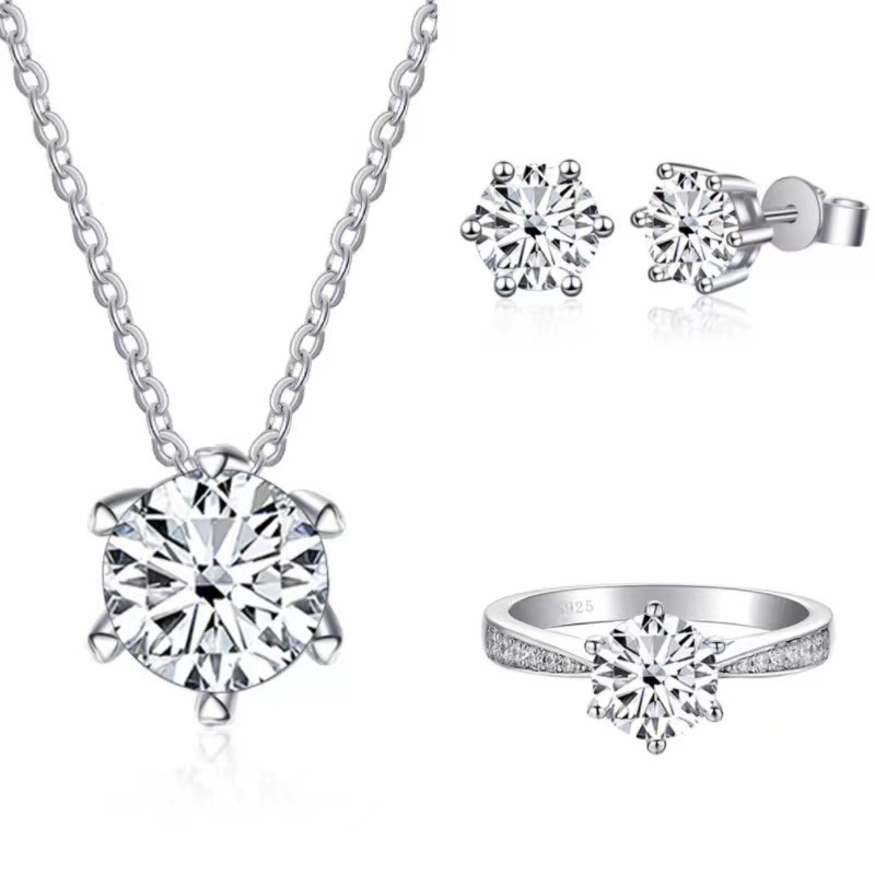 El diseño clásico de lujo de la atmósfera de piedra de seis garras collar pendientes anillo conjunto de suministro en vivo joyas joyas