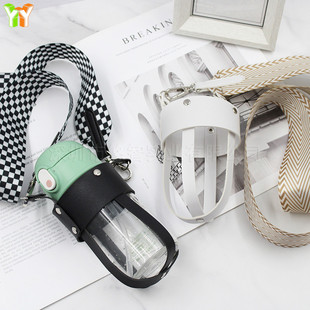 Internet celebrity kettle cup cover leather ribbon crossbody cup cover printed stainless steel cup cover