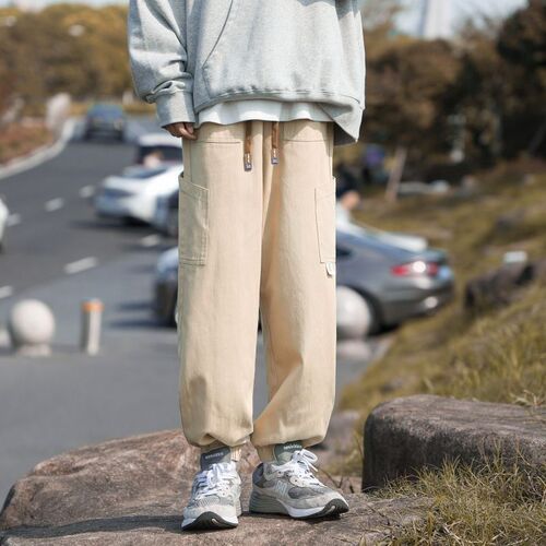 Japanese workwear pants for men, winter lined, ribbed ankle casual pants, autumn and winter trendy brand pilot pants for men, unisex pants for men