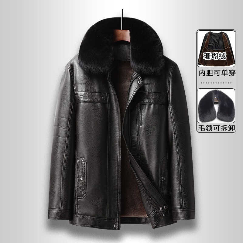 Cross-border plus size detachable liner men's leather jacket business casual dad's leather jacket fleece-lined thickened leather jacket Cross-border plus size detachable liner men's leather jacket business casual dad's leather jacket fleece-lined thickened leather jacket