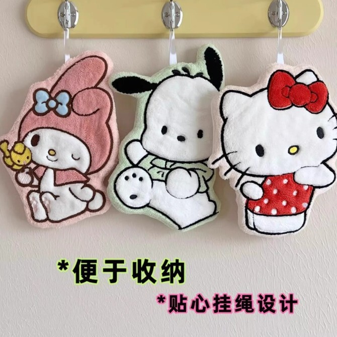 Cartoon Hand Towel, Cute Thickened Absorbent Quick-Dry Soft Coral Fleece Hand Towel, Hand Towel with Hanging Decoration