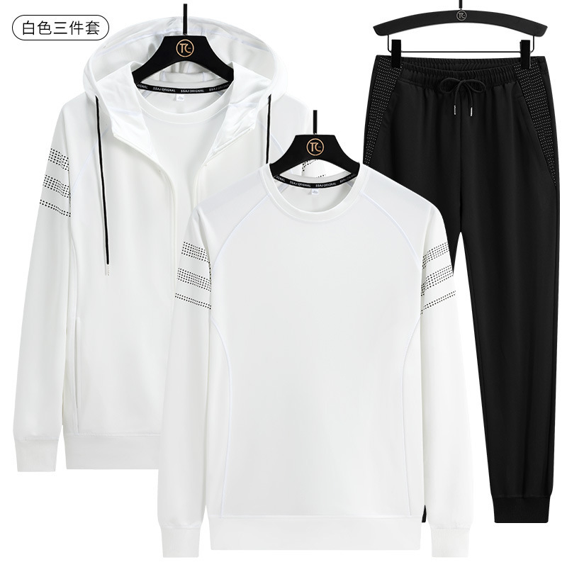 Men's Hooded Cardigan Sweatshirt Spring and Autumn Sports Casual Suit Long Pants Men's Striped Three-Piece Trendy Set