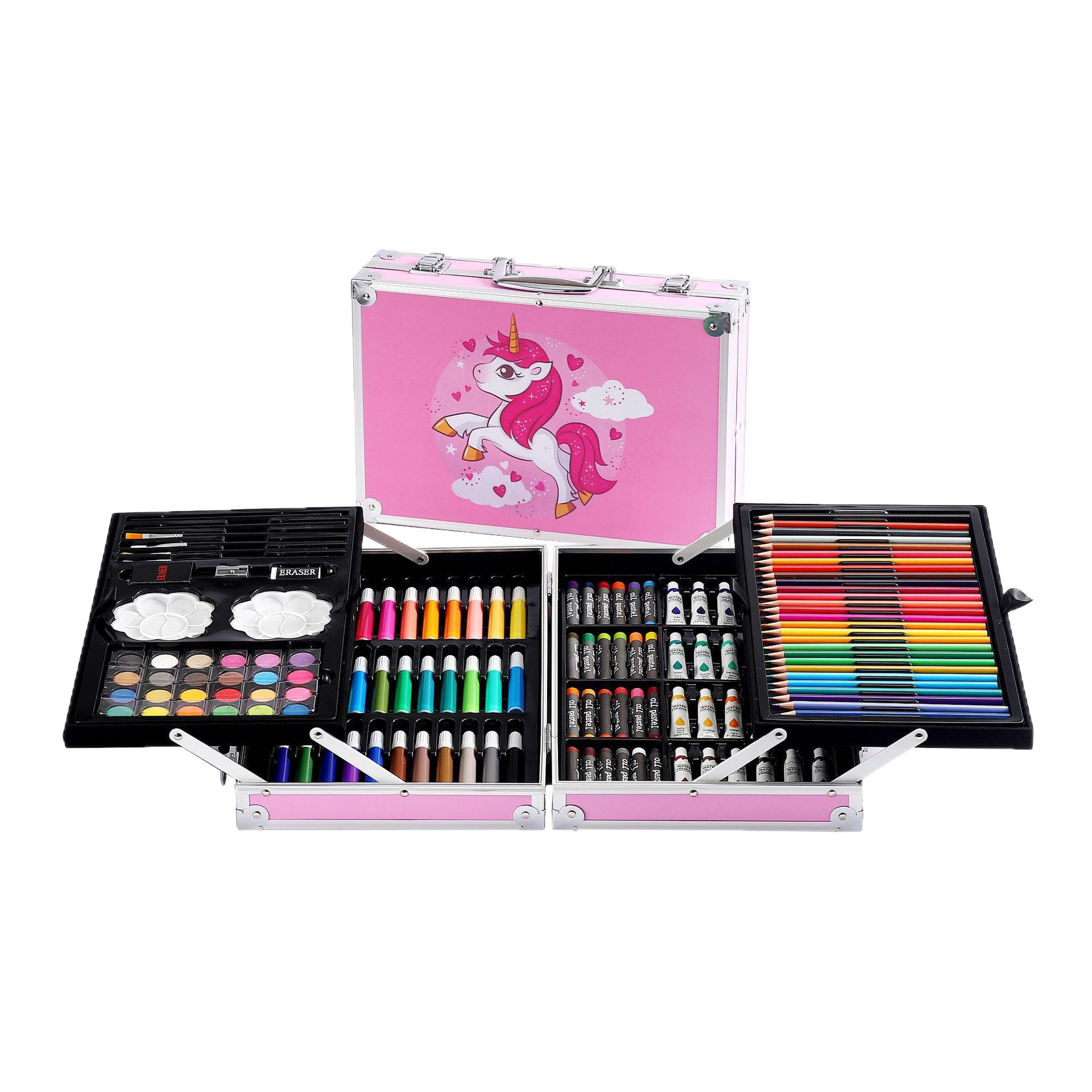 145 piezas de doble caja de aluminio pincel infantil conjunto de pintura acuarela lápiz de lápiz de colores suministros de arte pincel directo