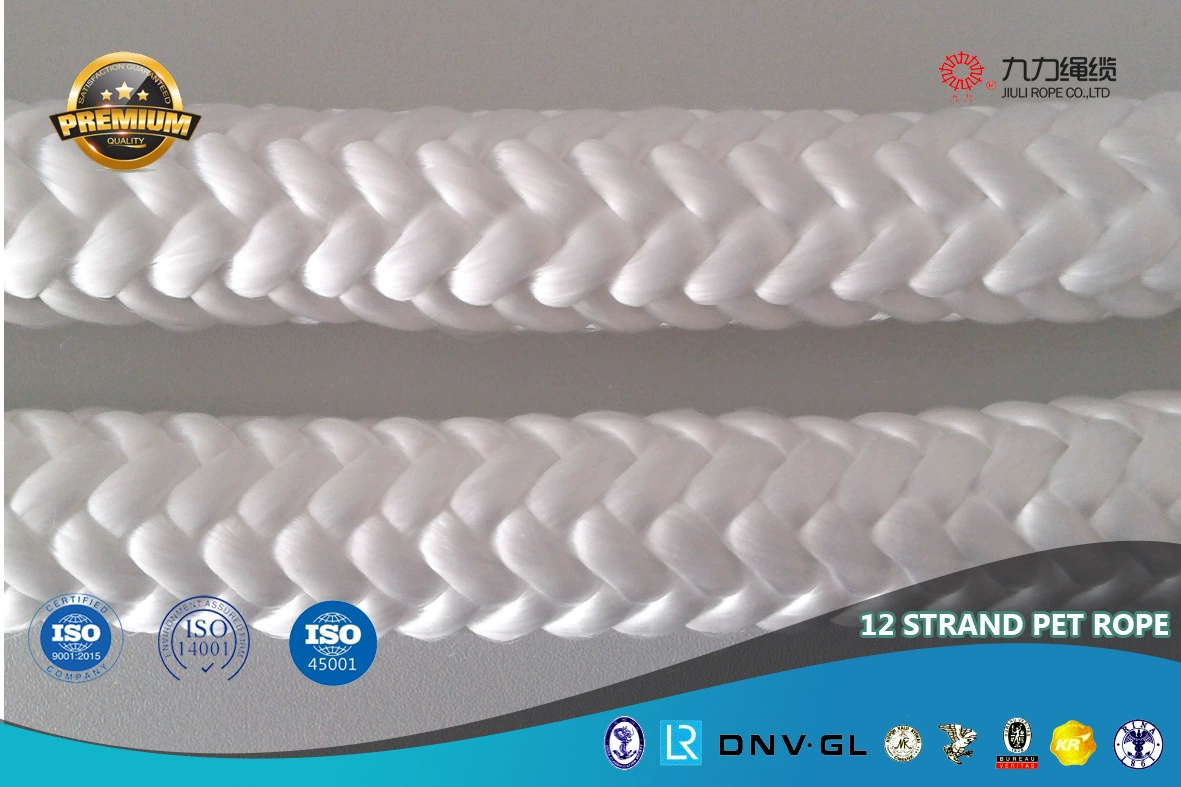 12-жильный полиэфирный канат, веревка из полиэфирного волокна, морская системная веревка, ПЭТ-веревка, плетеная веревка, витая веревка, белый полиэстер