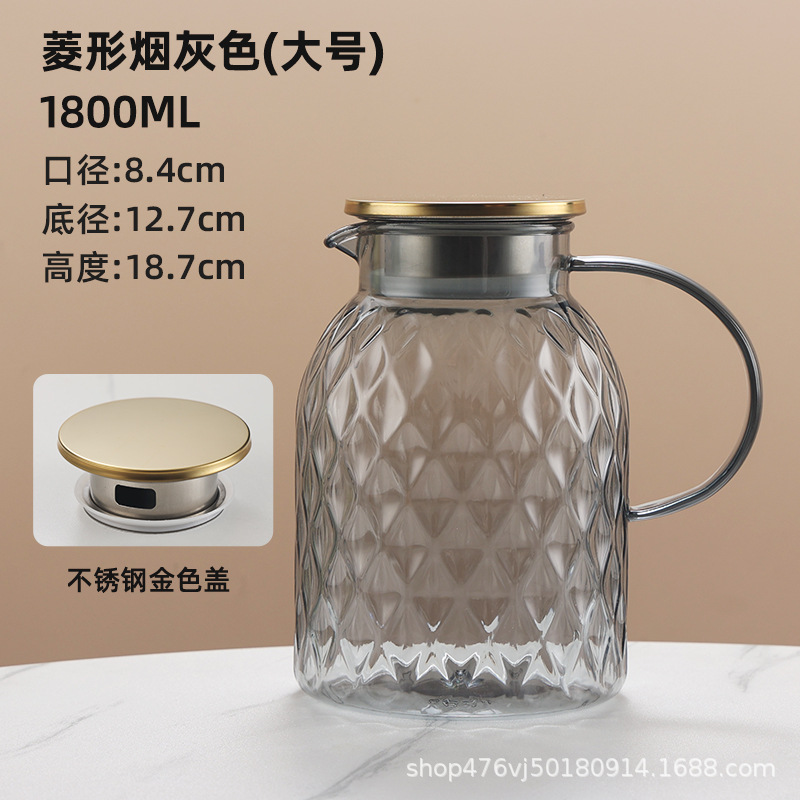 1800ML 그레이 쇼트 다이아몬드 주전자 - 201 골드 뚜껑