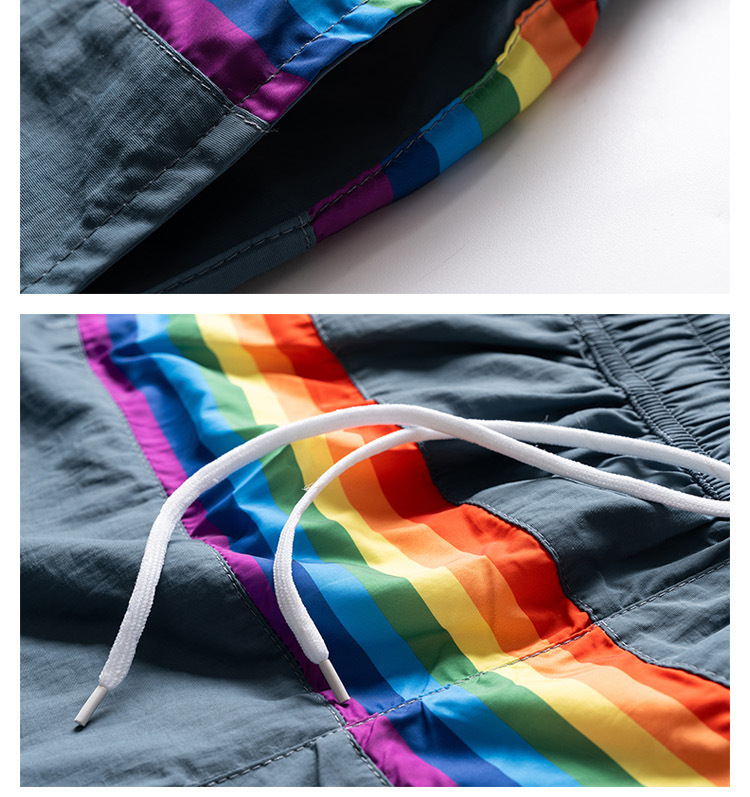 Men's Trendy Beach Shorts Loose Fit Rainbow Stripe Casual Sports Fashion Three Quarter Length Summer Bottoms_viptrois.com