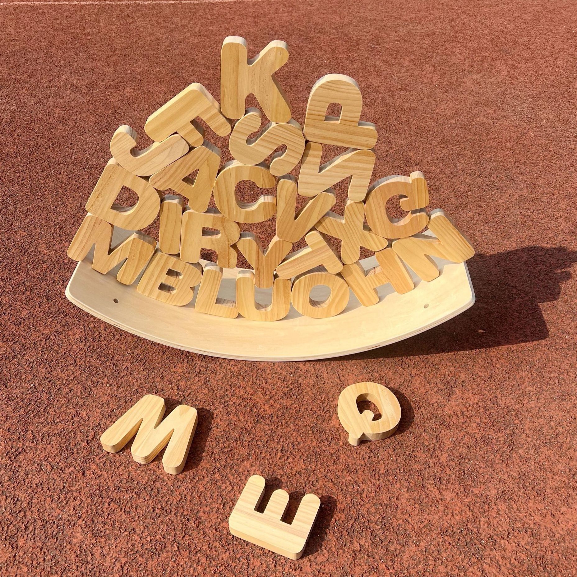 De madera para niños 26 letras en inglés palabras de ortografía jardín de infantes grandes bloques de construcción equilibrio apilamiento alto apilamiento juguetes educativos